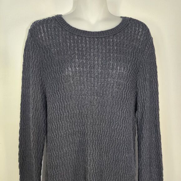 J Jill Sweater Size Medium Womens Black Fringed Tunic Textured Knit Long Sleeve - Picture 3 of 9